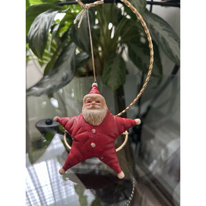 Vintage Porcelain Santa Ornament Star Shape Red Suit Christmas Holiday Decor